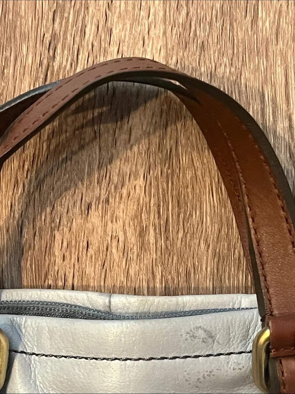 Fossil Explorer Light blue-Gray Leather fold over tote/Messenger Bag